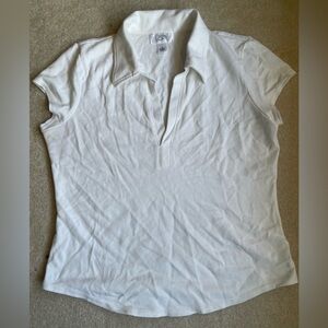 ann taylor loft split neck polo top short sleeves Women medium preppy scholar